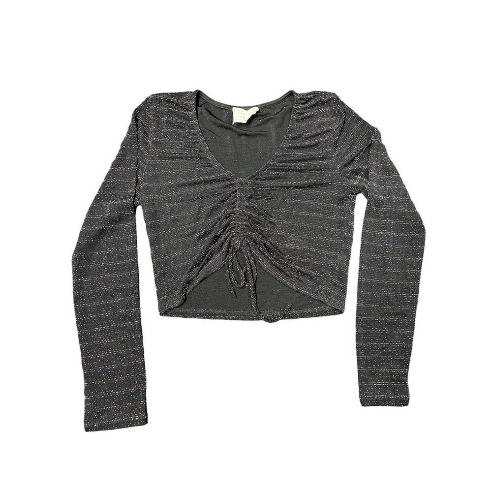 Long sleeve sparkly drawstring top